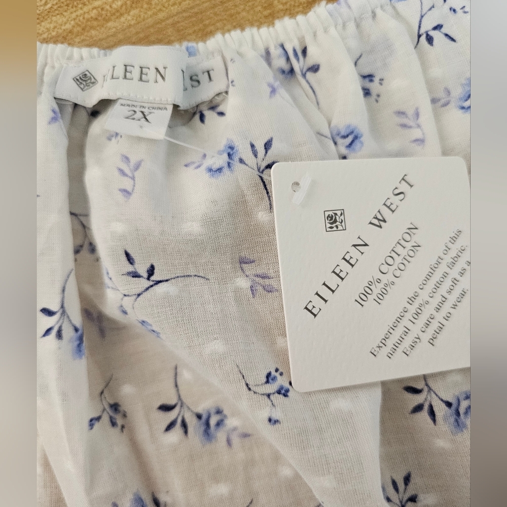 Eileen West White Nightgown with Blue Floral Print- Cotton NWT - Picture 5 of 8